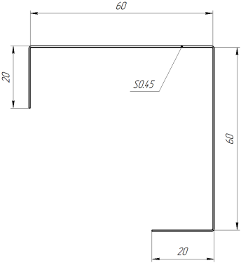 Декоративная накладка угловая 20x60x60x20 мм, 1018 цинково-желтый глянцевый